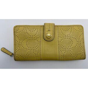 Coach Vintage Yellow Wallet Leather Perforated Snap Signature C Billfold Purse